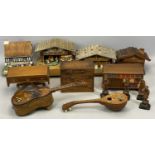 WOODEN BOXES, A COLLECTION, to include musical boxes, an Olivewood musical guitar, two Swiss