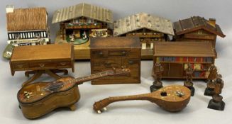 WOODEN BOXES, A COLLECTION, to include musical boxes, an Olivewood musical guitar, two Swiss