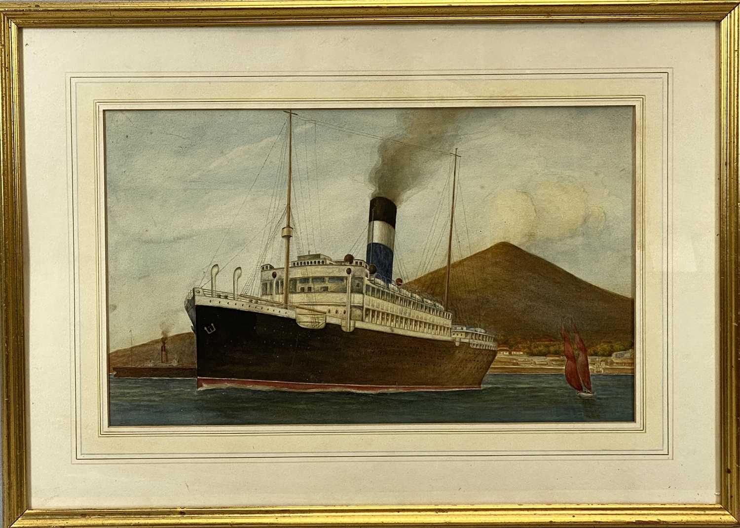 JOHN ROBERT MATHER mid 19th Century watercolour - ships, 19x 36cms, together with an Italian - Image 4 of 4