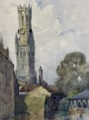 GEORGE HENRY DOWNING (1878-1940) watercolour - continental church with figures in foreground, signed