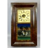 E N WELCH FORESTVILLE USA ROSEWOOD CASED WALL CLOCK, the glazed door reverse painted to the bottom