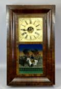 E N WELCH FORESTVILLE USA ROSEWOOD CASED WALL CLOCK, the glazed door reverse painted to the bottom