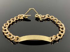 9CT GOLD HOLLOW BELCHER LINK IDENTITY BRACELET, having no inscription, with push clip fastener and