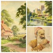 E RICHARDS circa 1900, watercolours, a pair - 'Glebe Farm, Surrey' and 'St Cross, Winchester',