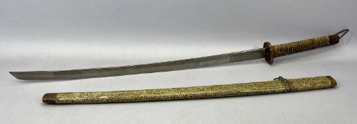 JAPANESE KATANA, the blade with character markings and numbered 46127, leather binding to grip, with