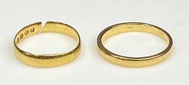 22CT GOLD CUT WEDDING BAND & ONE OTHER the 22ct example stamped Birmingham 1889, 3.3g, approx.