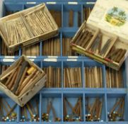 LARGE COLLECTION OF WOODEN LACE BOBBINS, mainly sorted into different wood types and contained in