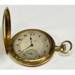 18CT GOLD SLIM CASED FULL HUNTER POCKET WATCH WITH UNION HORLOGERE MARKS, engine turned silver
