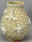 CHINESE EARTHENWARE VASE, baluster form, decorated in relief with birds, spurious Chenghua 4-
