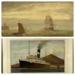 JOHN ROBERT MATHER mid 19th Century watercolour - ships, 19x 36cms, together with an Italian