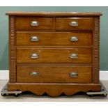 RED WALNUT CHEST OF TWO SHORT OVER THREE LONG DRAWERS, circa 1900, oak lined and all having Art