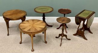 MIXED OCCASIONAL TABLES GROUP x 6, including a mixed woods circular top coffee table with specimen-