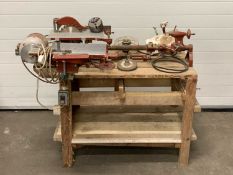 WOODWORKERS BENCH / STATION with Gryphon motorised cut off saw, plane and lathe combination