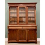 VICTORIAN MAHOGANY CWPWRDD GWYDR, the glazed top having two opening doors and central breakfront
