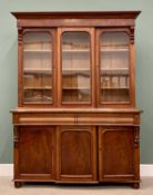 VICTORIAN MAHOGANY CWPWRDD GWYDR, the glazed top having two opening doors and central breakfront