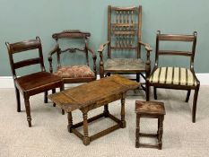 VINTAGE MIXED FURNITURE PARCEL, to include a burr walnut veneered oak side table with drawer leaf