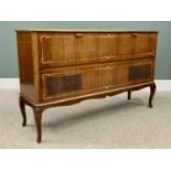 MID-CENTURY STEREO RADIOGRAM WITH GARRARD TURNTABLE, in a high gloss finish mahogany and walnut