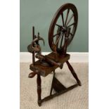 LATE 18TH CENTURY MIXED WOOD SPINNING WHEEL, 97cms overall H, 86cms W, 50cms max. D