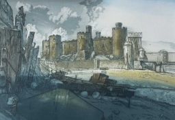 GORDON MILES limited edition (149/150) chromolithograph – entitled ‘Conwy Castle’, signed and