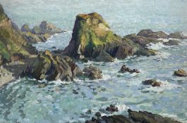ROY STRINGFELLOW (1921-2008) oil on board – rocky Cornwall coast, signed, 33 x 50, framed