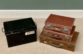 VINTAGE LUGGAGE / STRONGBOX GROUP comprising 3 x graduating sized leather cases, 12cms H, 51cms W,