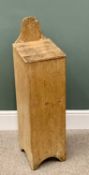 VINTAGE TALL STRIPPED PINE LIDDED CANDLE BOX, 96cms H, 25cms W, 27cms D