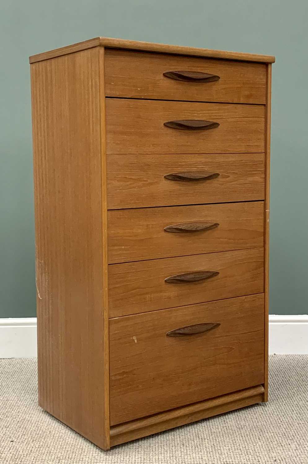 MID-CENTURY TEAK THREE-PIECE BEDROOM SUITE, Austin label to the wardrobe, comprising sliding two- - Image 6 of 8