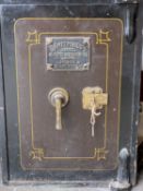 VINTAGE WHITFIELDS CAST IRON SAFE, locking with key, 56cms H, 41cms W, 42cms D
