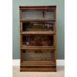 GLOBE-WERNICKE MAHOGANY FOUR-SECTION STACKING BOOKCASE with top cover and lower single drawer