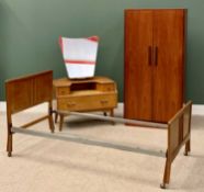 G-PLAN MID-CENTURY BEDROOM FURNITURE x 2, to include a red label two-door teak wardrobe, 107.4cms H,