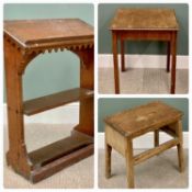 VINTAGE OAK & PITCH PINE ECCLESIASTICAL FURNITURE to include a 19th Century pitch pine prayer stand,