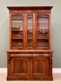 VICTORIAN MAHOGANY CWPWRDD GWYDR, well preserved, with shaped top cornice over twin arched top