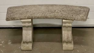 RECONSTITUTED STONEWARE GARDEN BENCH, having a curved upper slab with egg-and-dart edge moulding