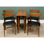 MID-CENTURY TEAK TWIN-FLAP DINING TABLE & FOUR CHAIRS, the table labelled 'Austin Suite', 74cms H,
