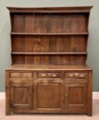 LATE 18TH CENTURY CONWY VALLEY OAK DRESSER having well coloured oak backboards to a shape sided