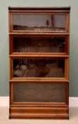 GLOBE-WERNICKE FOUR-SECTION MAHOGANY STACKING BOOKCASE, with top cover and single drawer lower base,