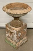 TERRACOTTA ORNAMENTAL GARDEN BIRD BATH, 71cms H, 51cms diam., 34 x 34cms base