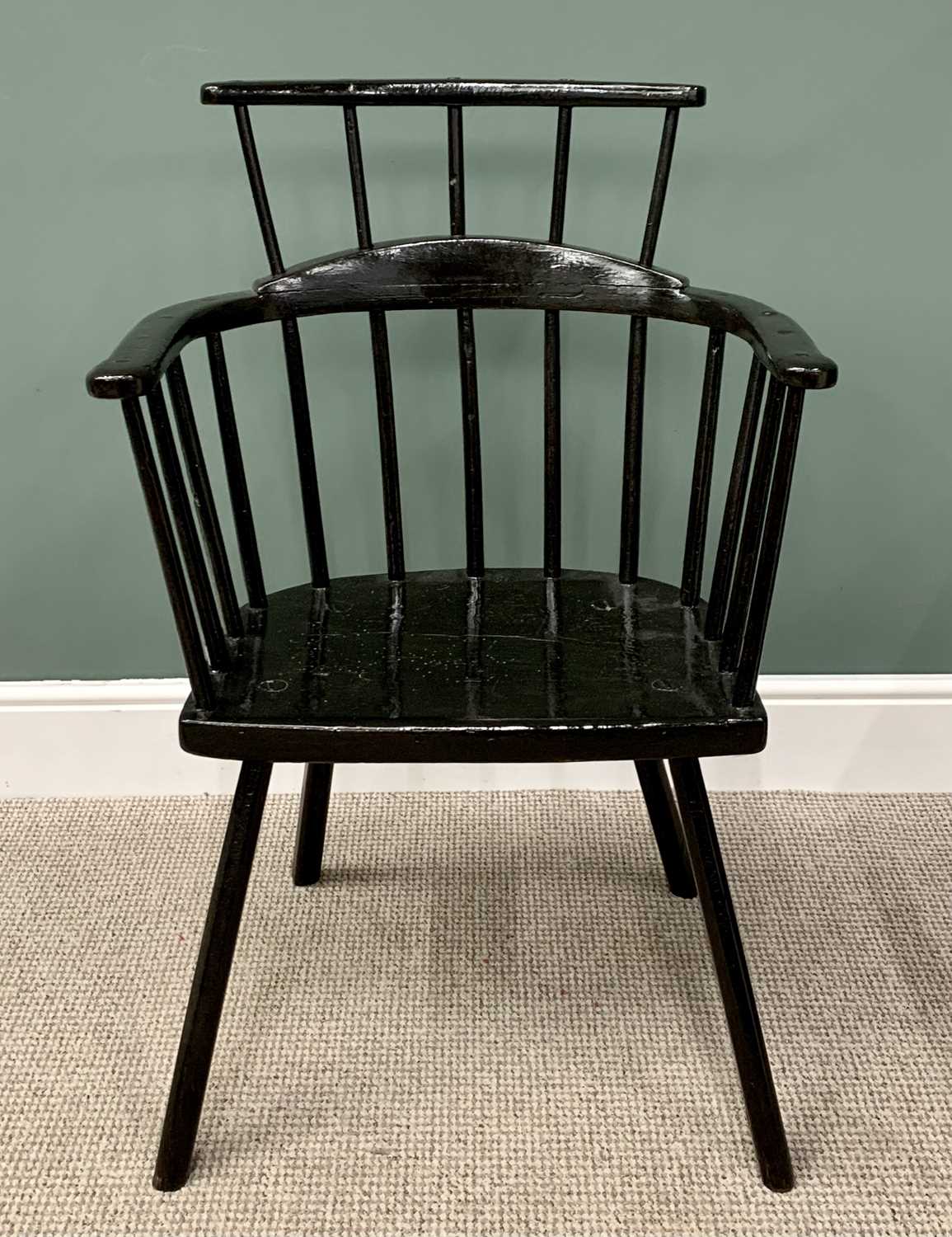 PAINTED PRIMITIVE ASH & ELM STICK-BACK CHAIR, believed Welsh, circa 1800 and possibly later, 94cms