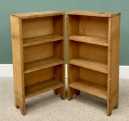 PAIR OF MID 20TH CENTURY OAK OPEN BOOKCASES, 89cms H, 46cms W, 19cms D