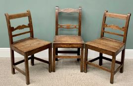 ANTIQUE OAK FARMHOUSE CHAIRS, A MATCHING PAIR & ONE OTHER, 85cms H, 45cms W, 34cms seat D (the