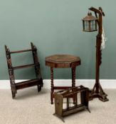 VINTAGE & LATER FURNITURE PARCEL x 4, to include an octagonal top table with oak leaf and acorn