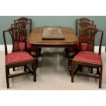 VICTORIAN OAK WIND OUT DINING TABLE & SIX EARLIER DINING CHAIRS, the table having one extra leaf, no