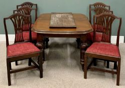 VICTORIAN OAK WIND OUT DINING TABLE & SIX EARLIER DINING CHAIRS, the table having one extra leaf, no