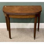 REGENCY MAHOGANY FOLDOVER TEA TABLE, having reeded detail to the front, on square tapering