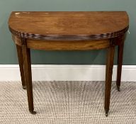 REGENCY MAHOGANY FOLDOVER TEA TABLE, having reeded detail to the front, on square tapering