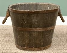 FRENCH IRON BANDED GRAPE HOD probably chestnut, initialled to the front 'RP', 53cms H, 62cms W (
