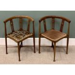 A PAIR OF MAHOGANY TUB-TYPE CORNER CHAIRS, circa 1900, having curved backs and pierced splats, on