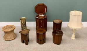 VINTAGE & LATER FURNITURE PARCEL x 8, to include a transfer decorated Arts & Crafts-style oak sewing