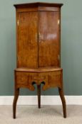 QUALITY ANTIQUE REPRODUCTION WALNUT CORNER CABINET, two-piece floorstanding, angular fronted with