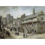 GORDON CLOSE colour print – nostalgic view of Conwy, entitled ‘Market Day, 1800’, 27 x 37cms, framed